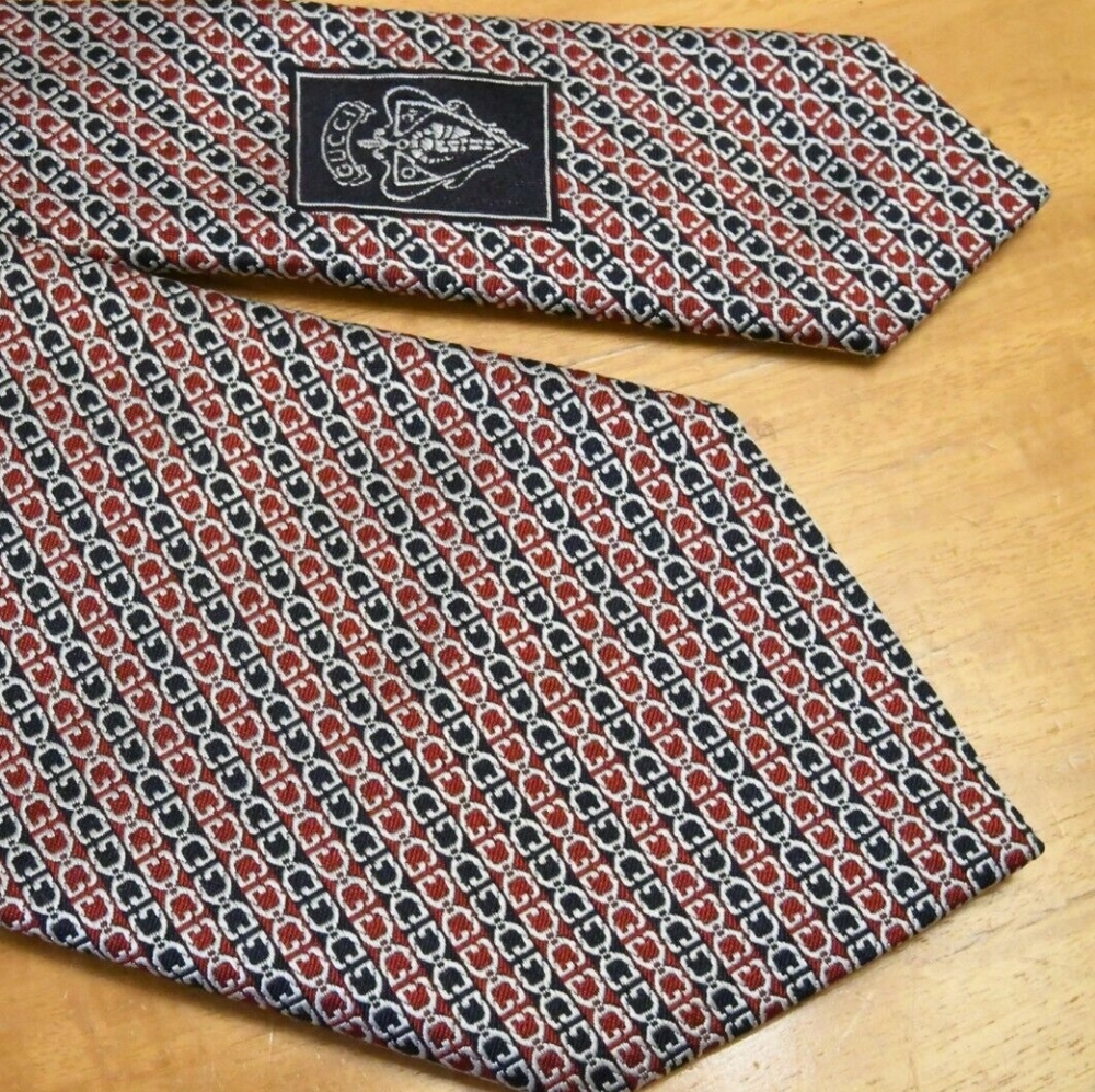 GUCCI Stirrup Equestrian Chainlink Red Blue Tie